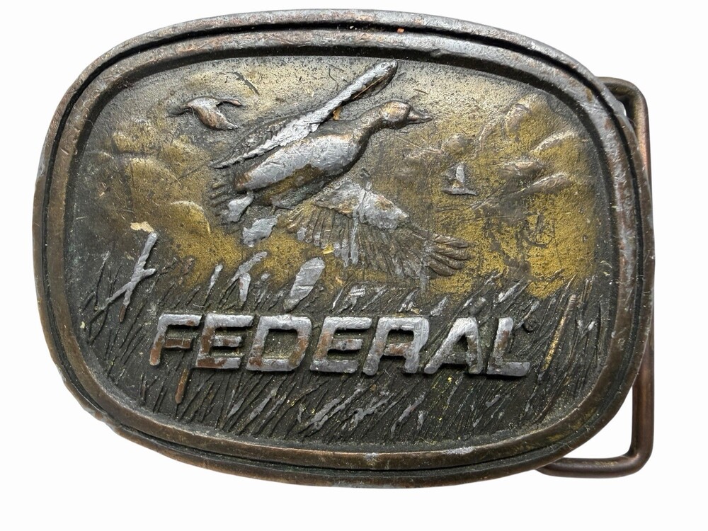 Vintage Federal Ammunition Duck Hunting Belt Buckle Indiana Metal Craft USA